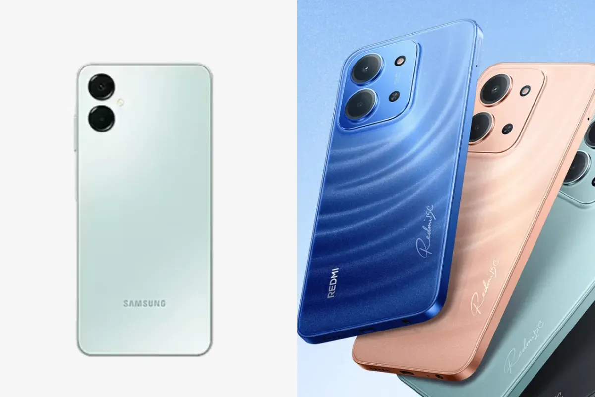 Ilustrasi perbandingan ponsel Samsung A06 5G dan Xiaomi Redmi C. (Sumber: Xiaomi dan Samsung)