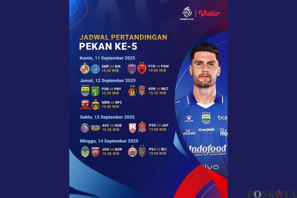 Jadwal Pertandingan BRI Super League Pekan ke-5 (Sumber: Instagram/vidiosports)