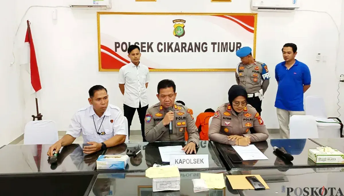 Ekspose perkara penangkapan pengedar narkoba oleh Polsek Cikarang Timur. (Sumber: POSKOTA | Foto: Nurpini Aulia Rapika)