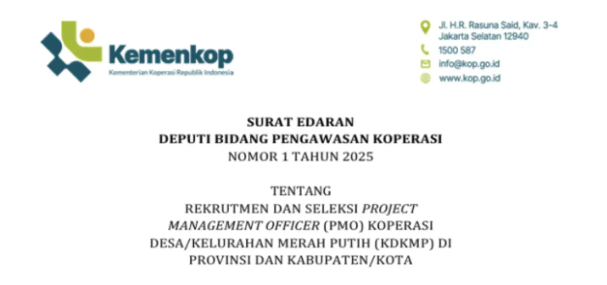 Info Pengumuman Rekrutmen PMO KDKMP 2025 (Sumber: Dok/kop.go.id)