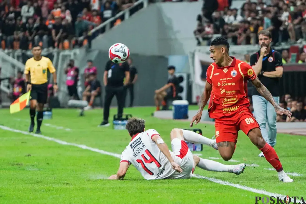 Potret pemain Persija Jakarta, Bruno Tubarao yang menjadi penyelamat Macan Kemayoran dari kekalahan. (Sumber: Poskota/ Bilal Nugraha Ginanjar)