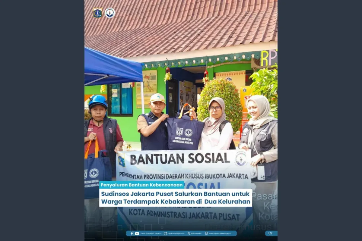 Suku Dinas Sosial Jakpus Salurkan Bantuan untuk Warga di Senen dan Kramat yang Terdampak Kebakaran (Sumber: Dinas Sosial DKI Jakarta)