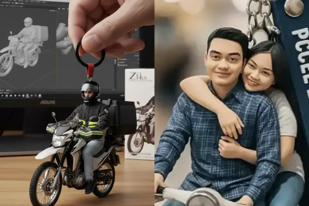 Foto miniatur gantungan kunci hasil edit dengan Gemini AI yang viral di media sosial. (Sumber: Gemini AI)