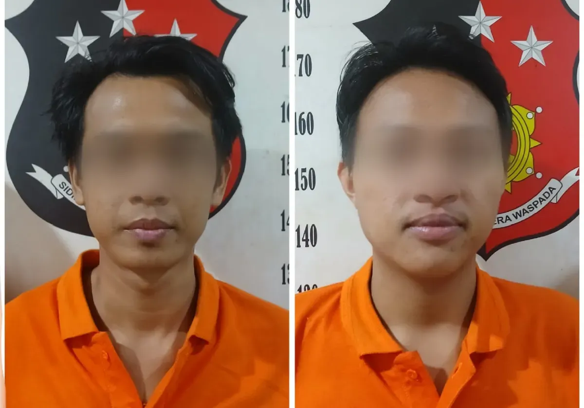 Tampang dua pria berinisial DM, 30 tahun dan FM 24 tahun ditangkap polisi setelah nekat mencuri dua unit mesin pendingin ruangan (AC) dari sebuah mal di kawasan Tambora, Jakarta Barat. (Sumber: Polsek Tambora)