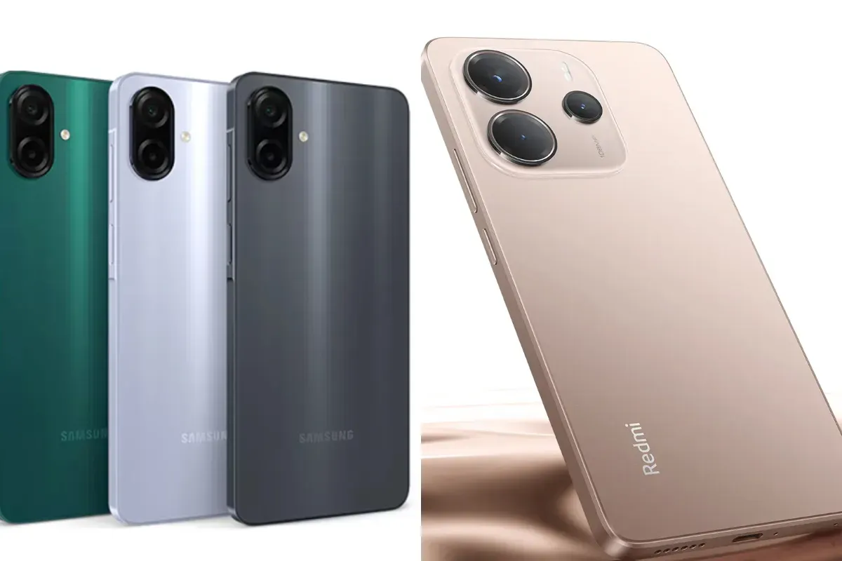 Perbandingan ponsel Samsung Galaxy A07 dan Xiaomi Redmi Note 14. (Sumber: Kolase/ Dzikri)