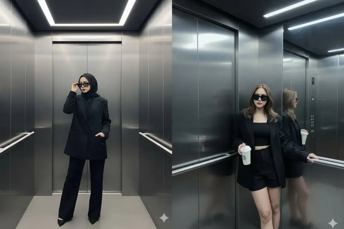Tren foto AI bergaya di lift, cek prompt nya di sini. (Sumber: TikTok)