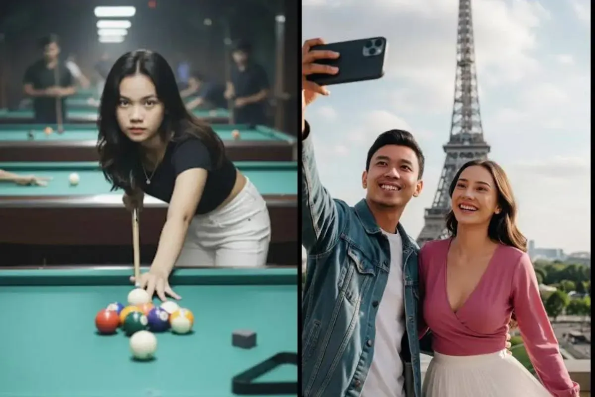 Tren edit foto AI bergaya sedang main billiard. (Sumber: TikTok)