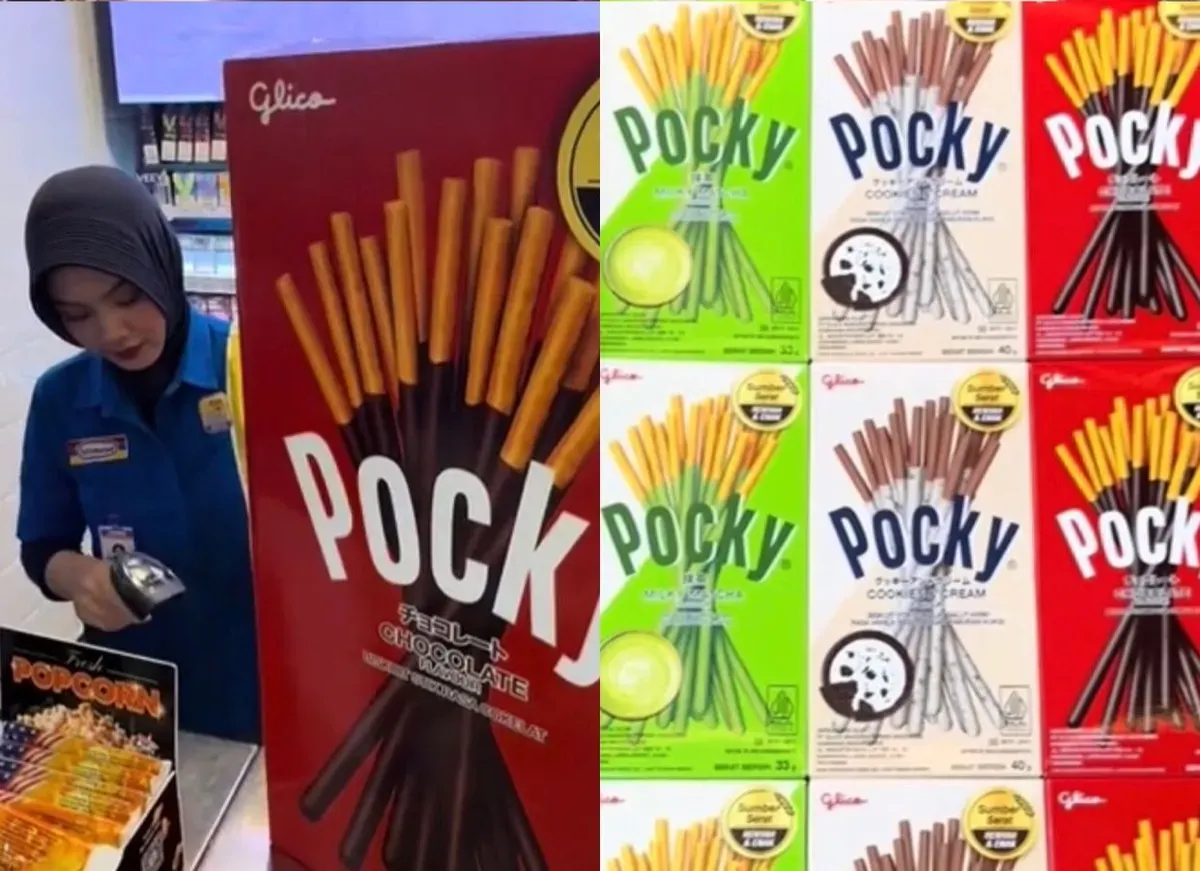 Viral di TokTok Pocky berukuran jumbo di salah satu gerai Indomaret. (Sumber: TikTok/@kencampur)
