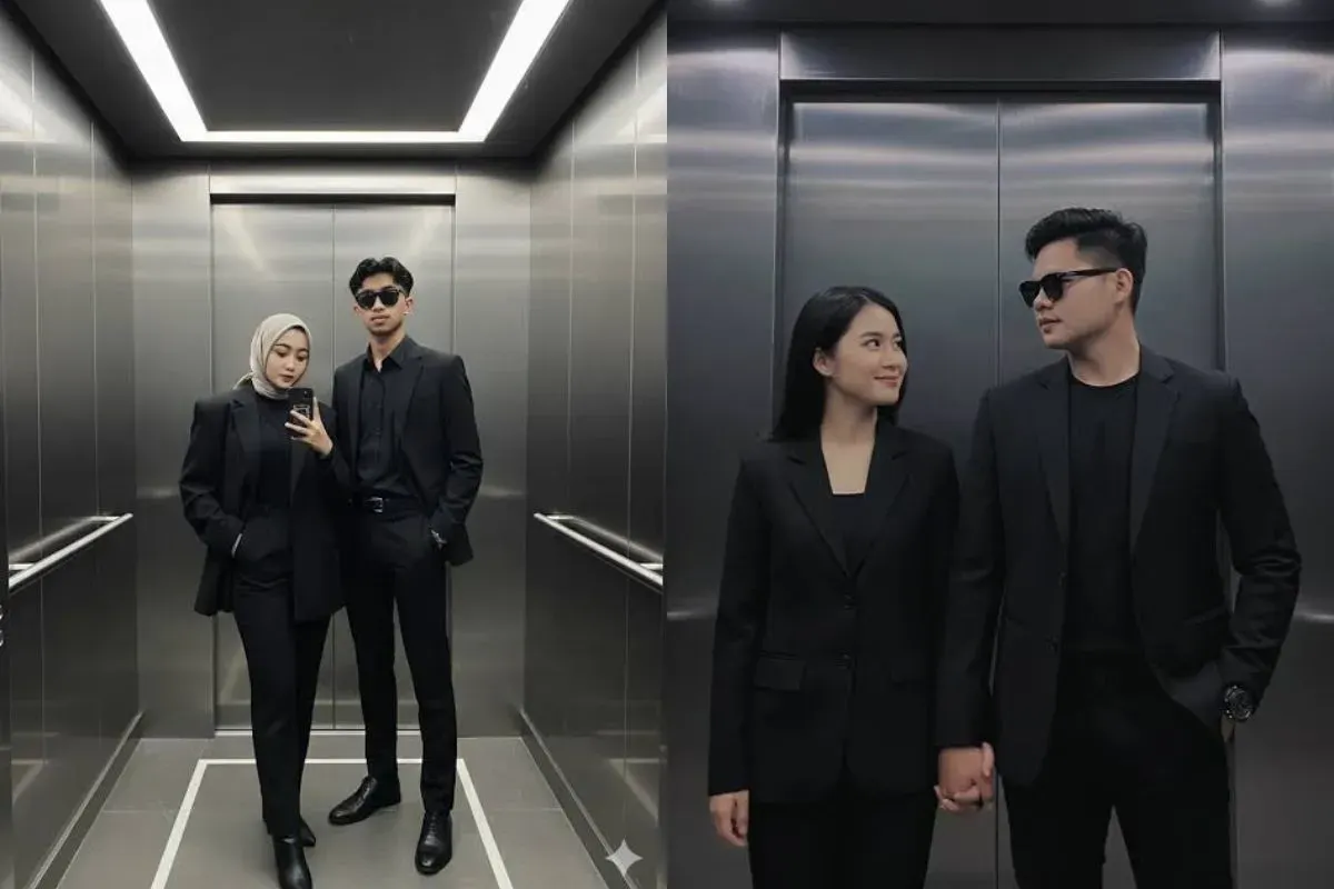 Tren edit foto AI di lift bareng pacar. (Sumber: TikTok)