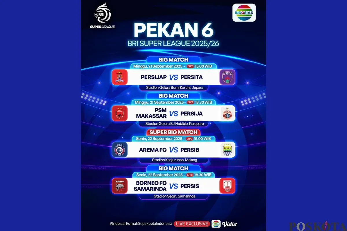 Jadwal BRI Super League Hari Ini Minggu 21 September 2025, Ada PSM Makassar vs Persija (Sumber: Instagram/sports.indosiar/Edited Muhammad Ibrahim)