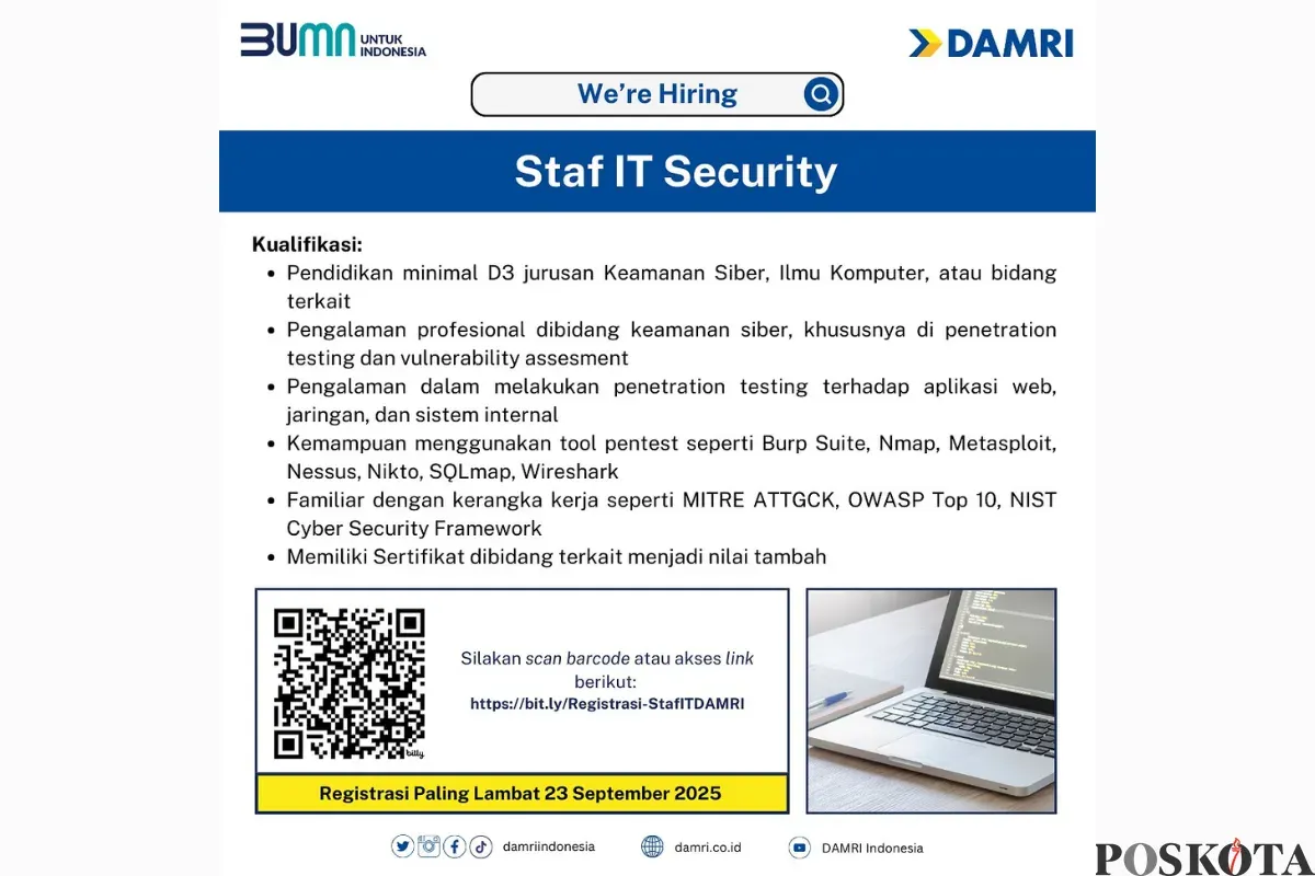 Damri Indonesia Buka Loker Poisisi Staf IT Security, Ini Kualifikasi dan Link Daftarnya (Sumber: Instagram/damriindonesia)