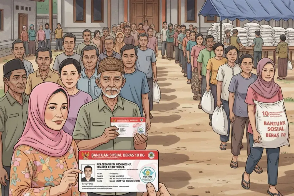Ilustrasi pencairan bansos beras 10 kg. (Sumber: Istimewa)