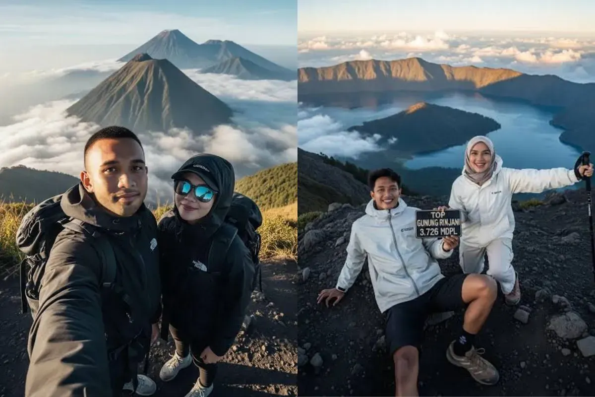 Contoh prompt AI edit foto mendaki bareng pasangan. (Sumber: TikTok)