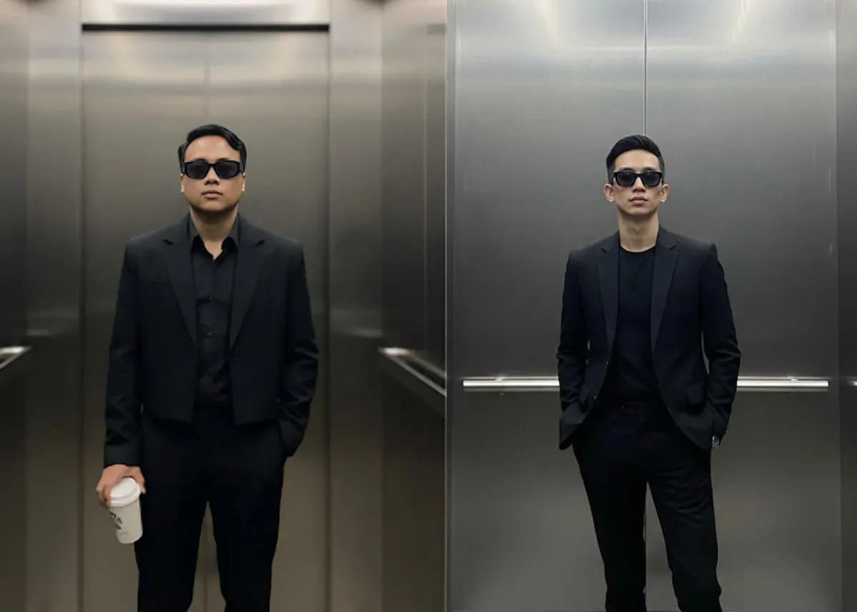 Tren foto Gemini AI cowok keren ala boss mafia di lift. (Sumber: X/@MikoLiko_)