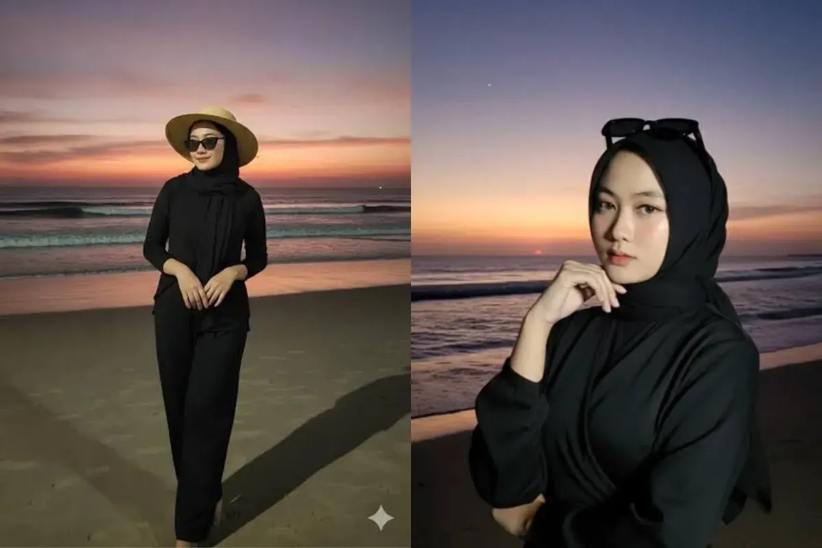 Ide prompt Gemini AI edit foto liburan di pantai. (Sumber: TikTok)