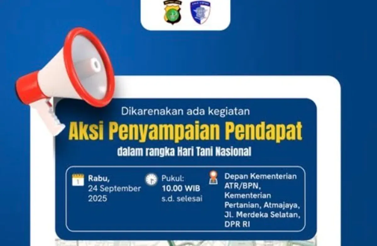 Rekayasa lalin imbas demo Hari Tani hari ini Rabu, 24 September 2025 (Sumber: Instagram @tmcpoldametro)