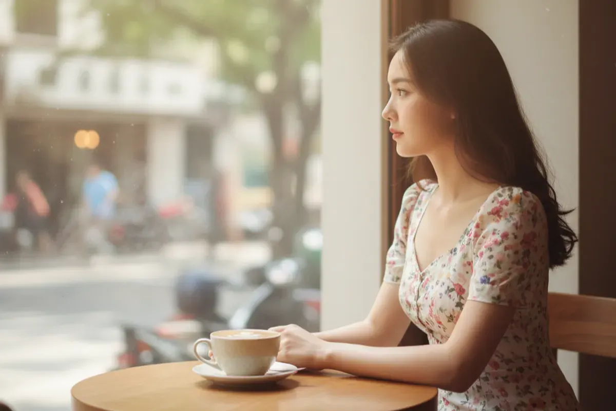 Hasil foto pakai prompt Gemini AI dengan konsep ala nongkrong di cafe. (Sumber: Gemini AI)