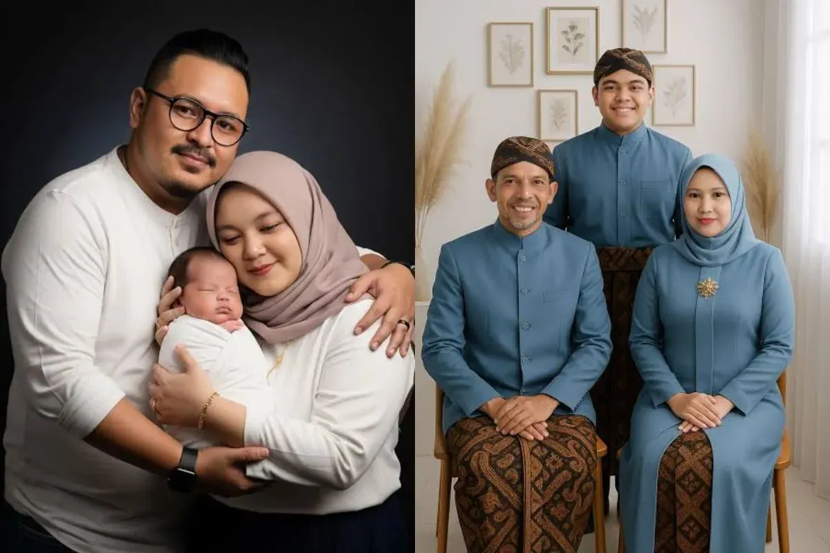 Contoh prompt Gemini AI foto keluarga 3 orang. (Sumber: TikTok)