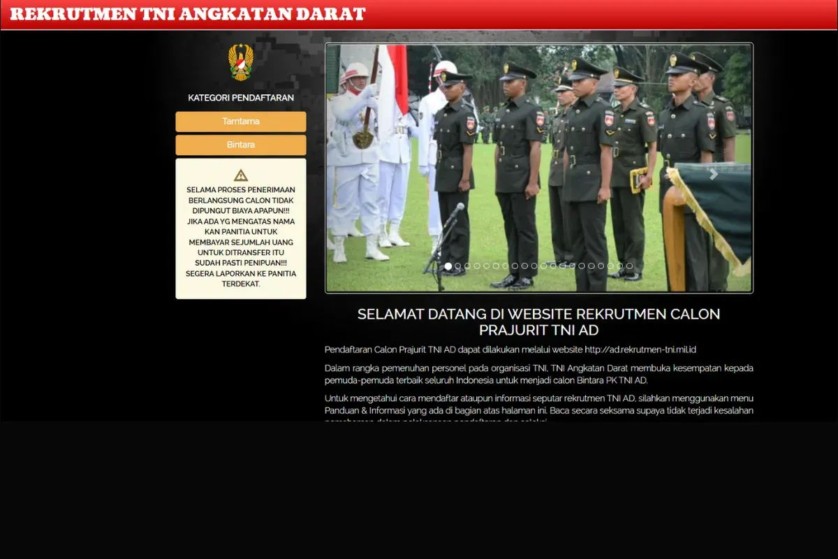 Tata Cara dan Persyaratan Rekrutmen TNI AD 2025 Jalur Tamtama dan Bintara (Sumber: ad.rekrutmen-tni.mil.id)