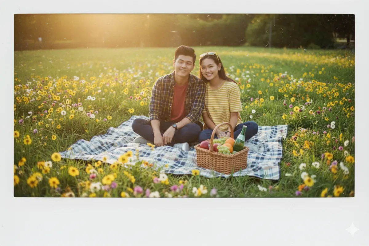 Edit prompt Gemini AI viral yang menghasilkan foto polaroid romantis bareng pasangan. (Sumber: Freepik)