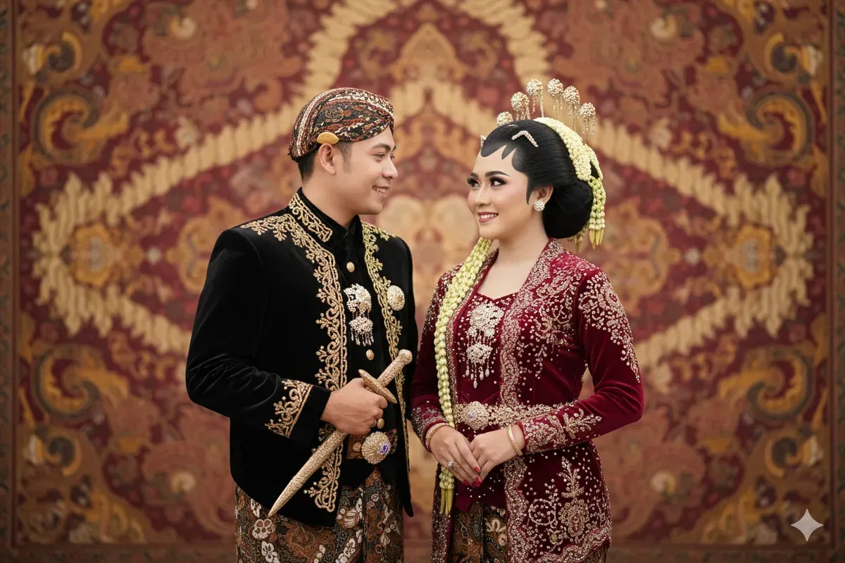 Hasil edit prompt Gemini AI foto prewedding adat Jawa ala studio. (Sumber: Freepik)