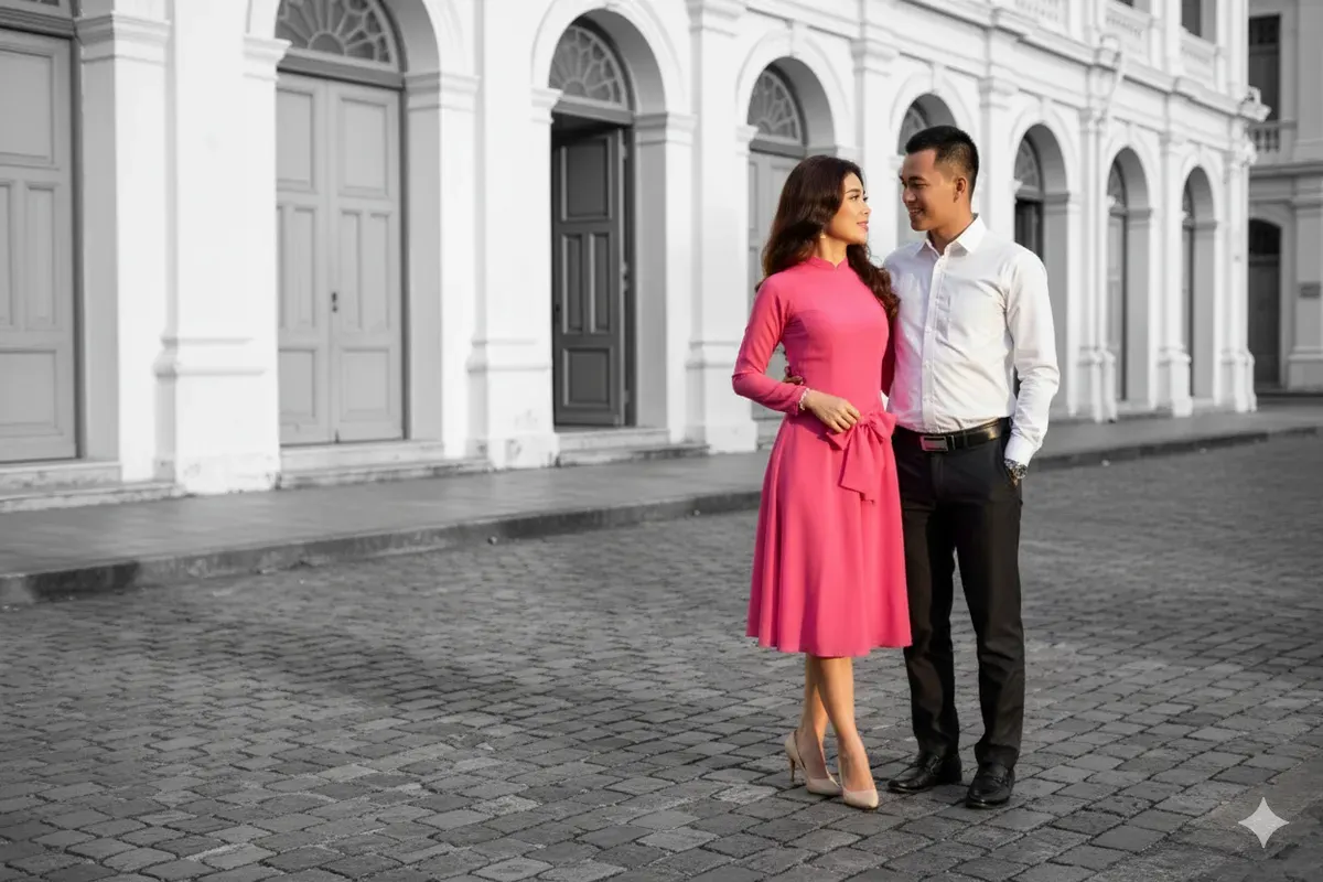 Hasil edit prompt Gemini AI foto studio ala cinematic bareng pasangan. (Sumber: Freepik/pressfoto)