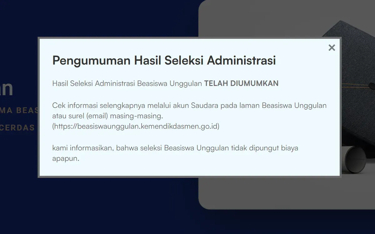Kapan Hasil Beasiswa Unggulan 2025 Tahap 2 Diumumkan? Simak Panduan Cek Online Sebelum Tanda Tangan Kontrak (Sumber: Dok/beasiswaunggulan.kemendikdasmen.go.id)