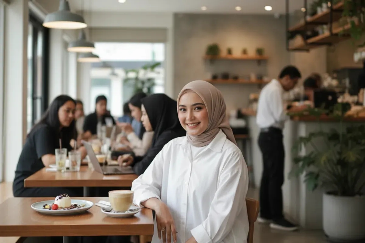 Hasil foto estetik di cafe yang diedit menggunakan prompt Gemini AI. (Sumber: Gemini AI)