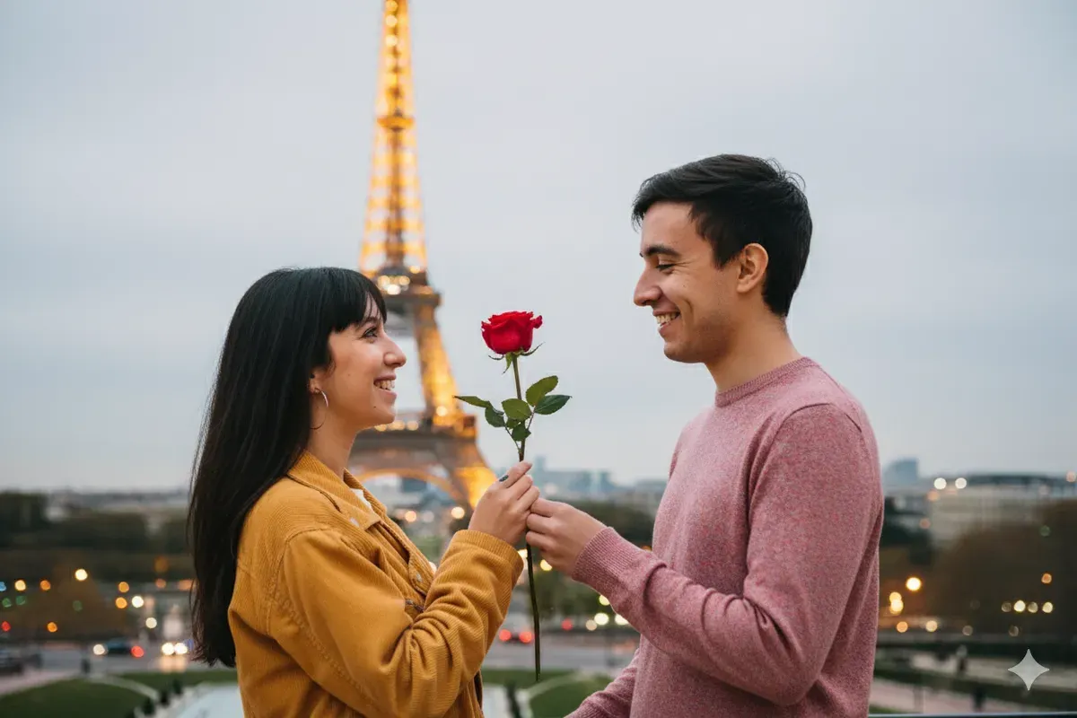Hasil edit prompt Gemini AI foto liburan bersama pasangan yang lebih romantis. (Sumber: Freepik)