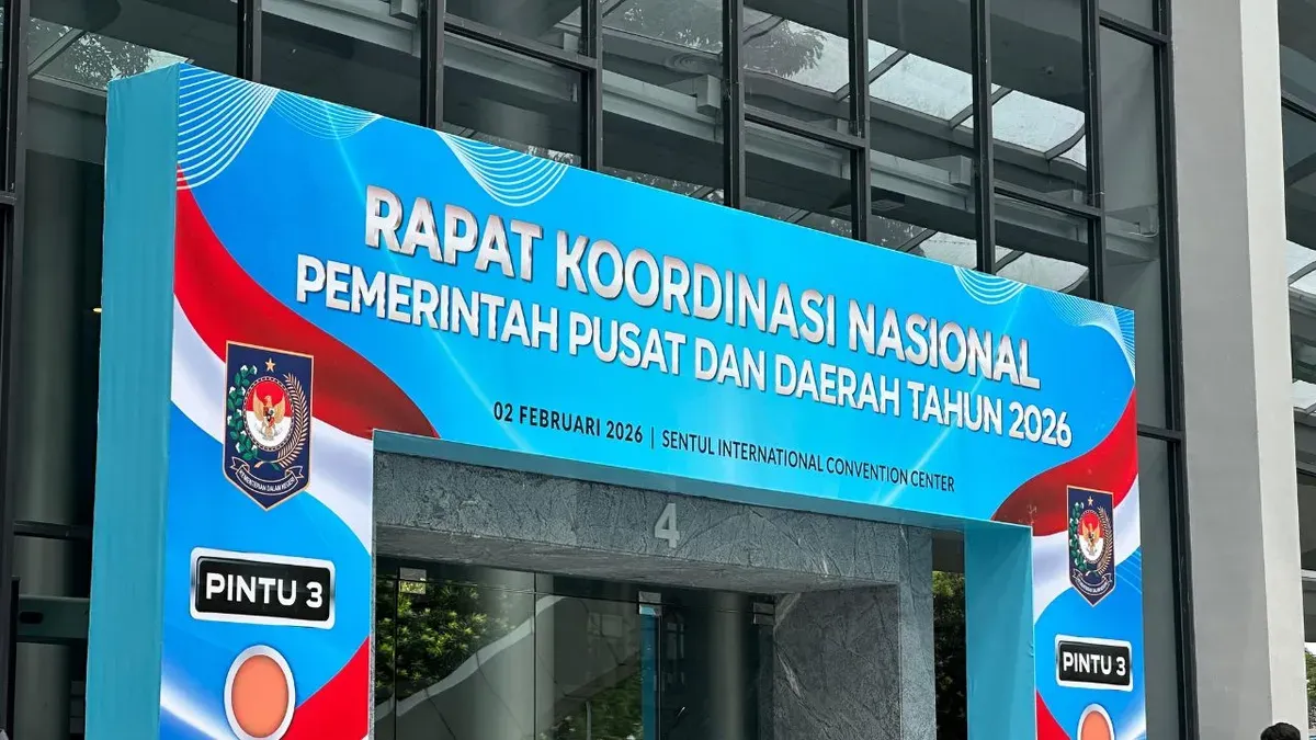 Pintu masuk Rakornas Pemerintah Pusat dan Daerah di SICC Bogor yang balal digelar, Senin 2 Februari 2026. (Sumber: Dok. Pemkab Bogor)