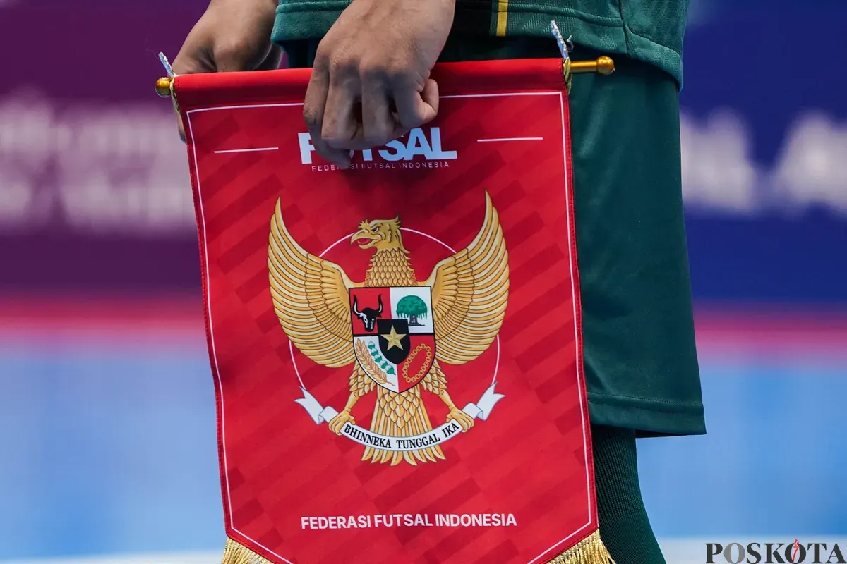 Pennant timnas futsal Indonesia saat melawan timnas futsal Vietnam pada pertandingan perempat final AFC Futsal Asian Cup 2026 di Indonesia Arena, Senayan, Jakarta, Selasa, 3 Februari 2026. (Sumber: Poskota/Bilal Nugraha Ginanjar)