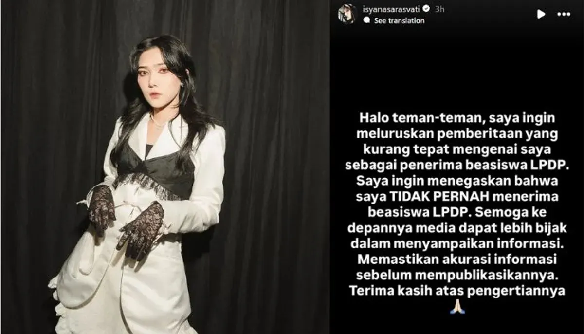 Melalui Instagram Story, Isyana Sarasvati membantah kabar menerima beasiswa LPDP. Simak penjelasan lengkap serta perjalanan akademik penyanyi tersebut. (Sumber: Instagram/@isyanasarasvati)
