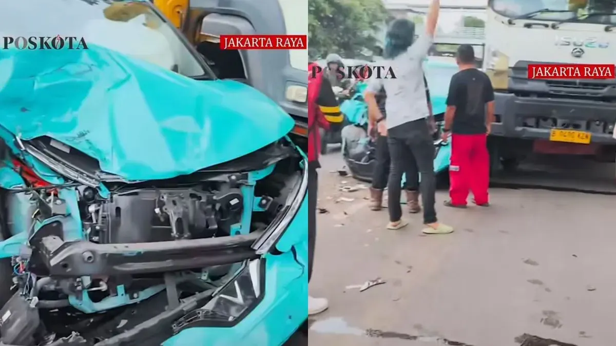 Taksi listrik Green tabrak minibus hingga sepeda motor di Gunung Sahari, Jakarta Pusat. (Sumber: tangkapan layar)