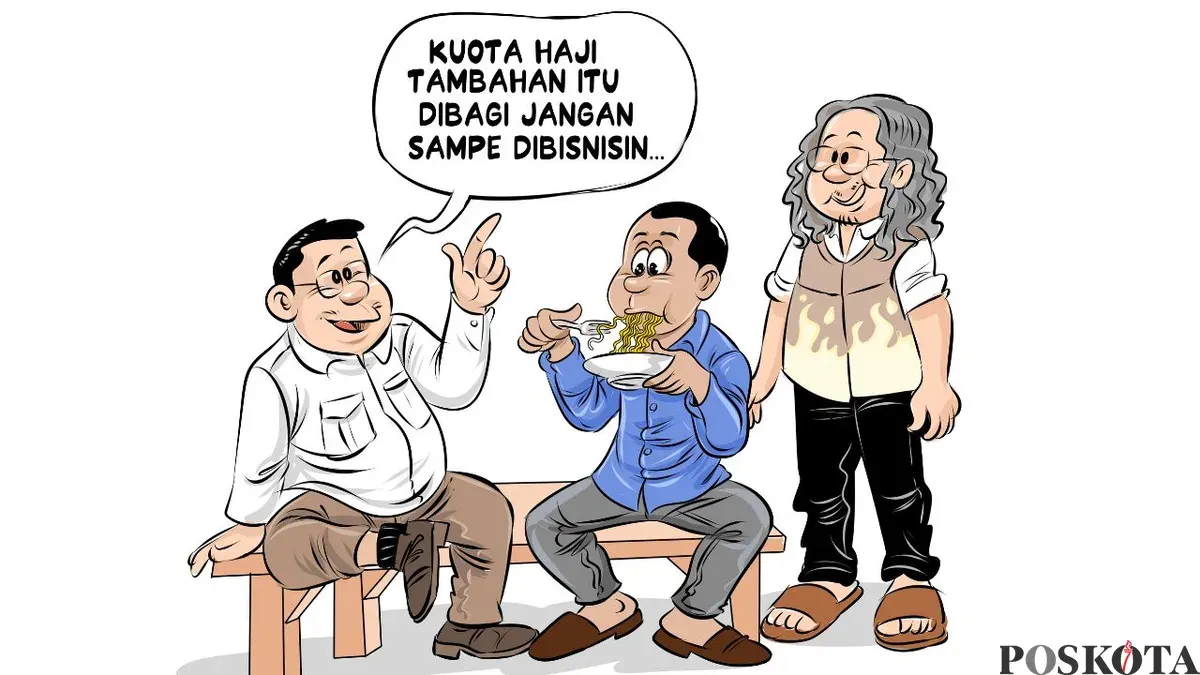 Obrolan Warteg tentang kasus kuota haji. (Sumber: Poskota/Arif Setiadi)