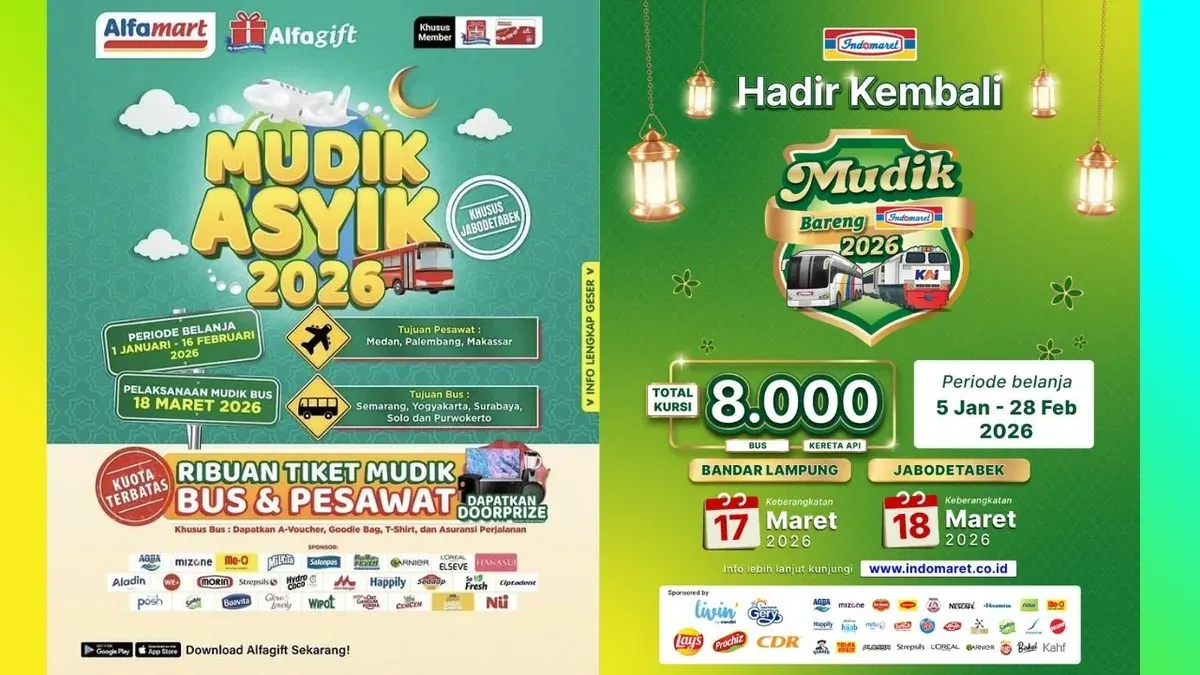 Mudik gratis lebaran 2026 dari Indomaret dan Alfamart (Sumber: Instagram/@indomaret dan alfamart)