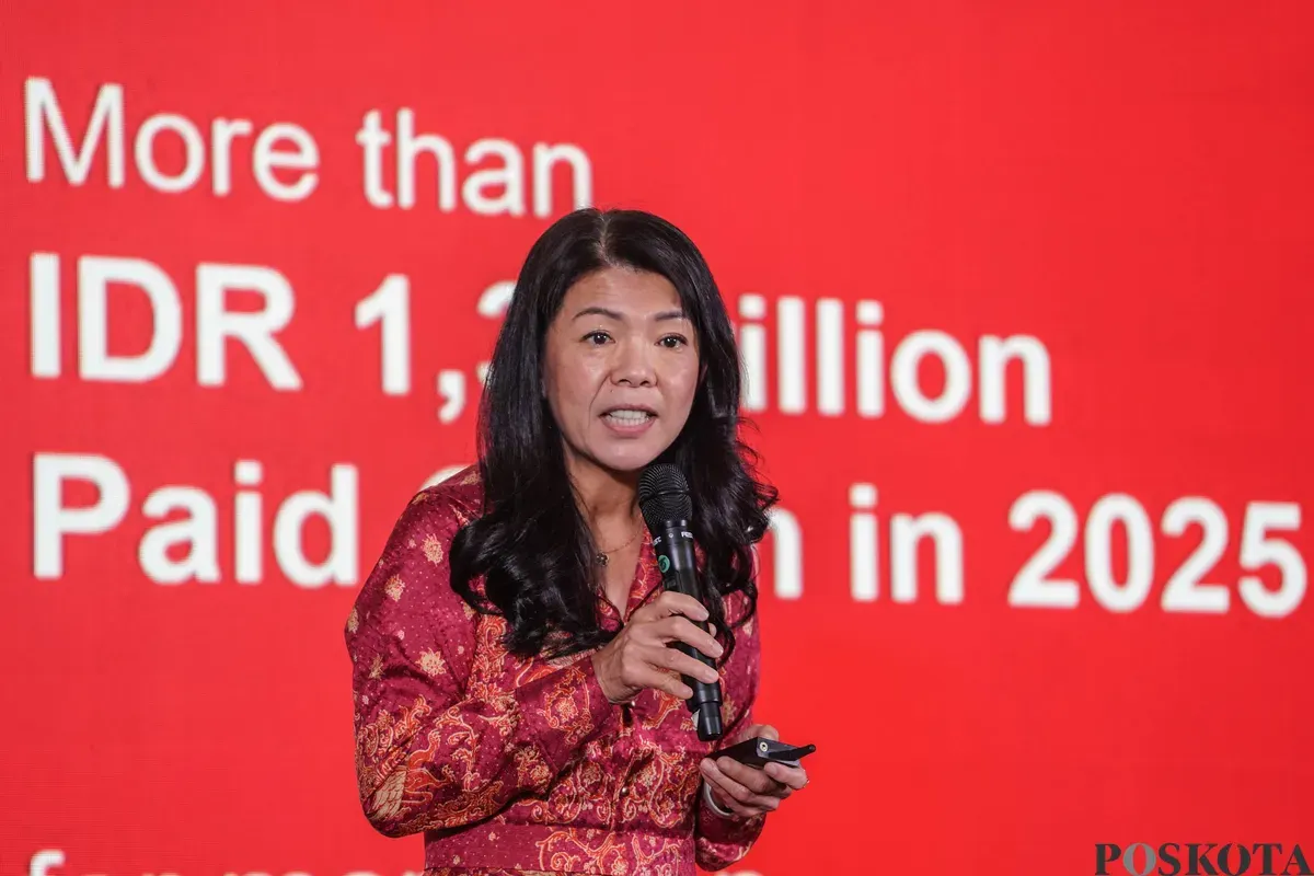 Presiden Direktur dan CEO Generali Indonesia Rebbeca Tan menyampaikan keterangan saat peluncuran GEN Prime Link di Jakarta, Jumat, 30 Januari 2026. (Sumber: Poskota/Bilal Nugraha Ginanjar)