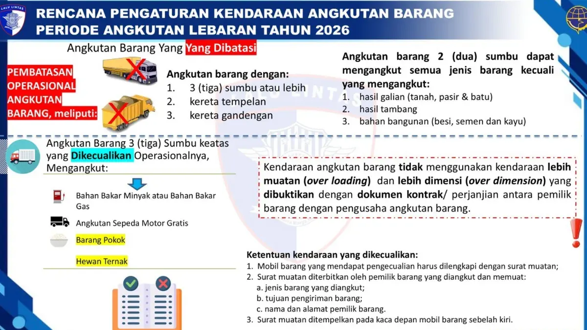 Infografis Rencana Pengaturan Kendaraan Angkutan Barang Periode Lebaran 2026. (Sumber: Istimewa)