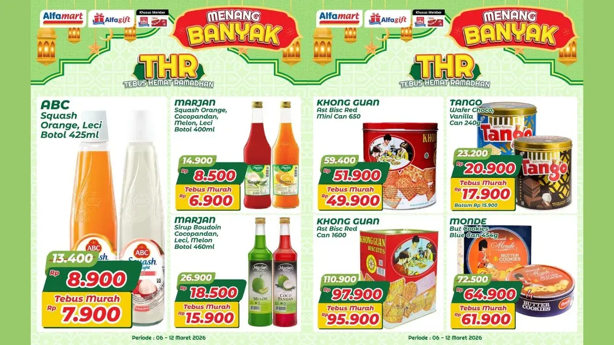 Diskon gede di Alfamart! sirup marjan, abc squash, dan biskuit lebaran mulai Rp6 Ribuan (Sumber: Instagram/@alfamart)
