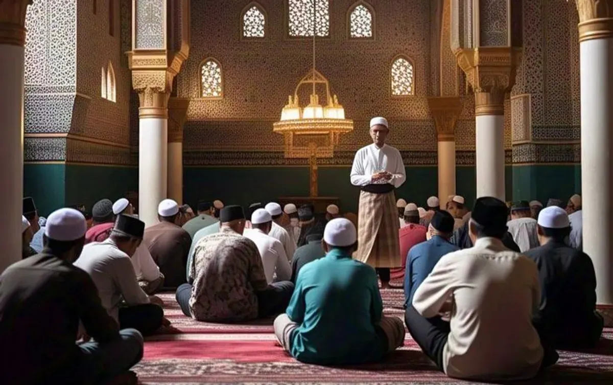 Suasana umat Muslim melaksanakan i’tikaf di masjid pada 10 hari terakhir bulan Ramadhan untuk memperbanyak ibadah dan mencari malam Lailatul Qadar. (Sumber: Pinterest)