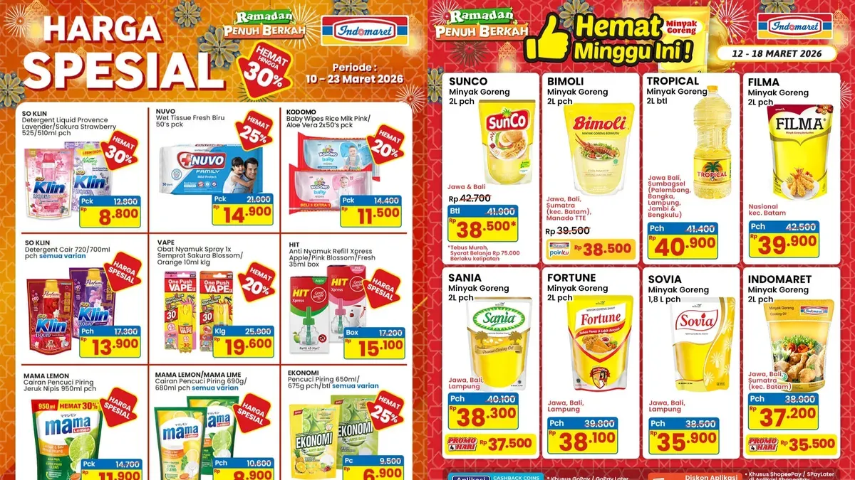 Kumpulan promo Indomaret hari ini, Minggu, 15 Maret 2026. (Sumber: Instagram/@indomaret)