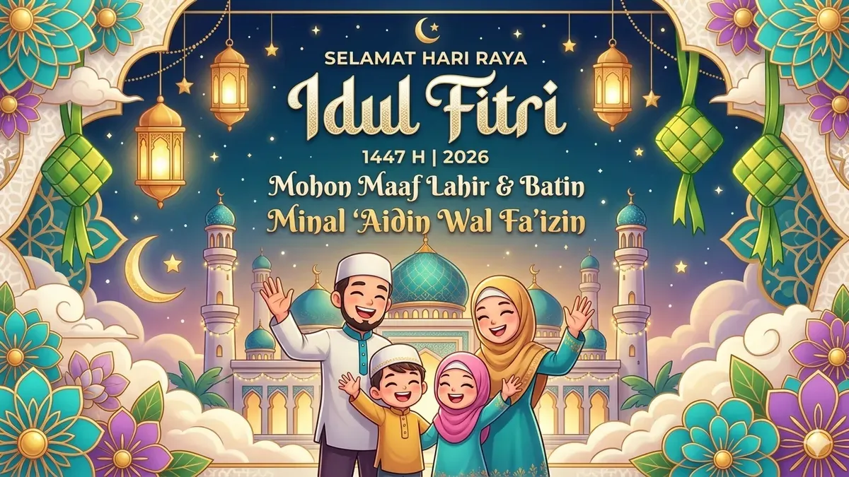 Link download poster Lebaran Idul Fitri 2026 di Canva bisa diakses gratis oleh masyarakat. (Sumber: Gemini AI)