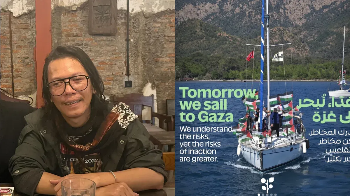 Jurnalis Republika Bambang Noroyono diculik tentara Zionis Israel saat berlayar untuk misi kemanusiaan bersama Global Sumud Flotilla (GSF) di perairan internasional. (Sumber: Istimewa)
