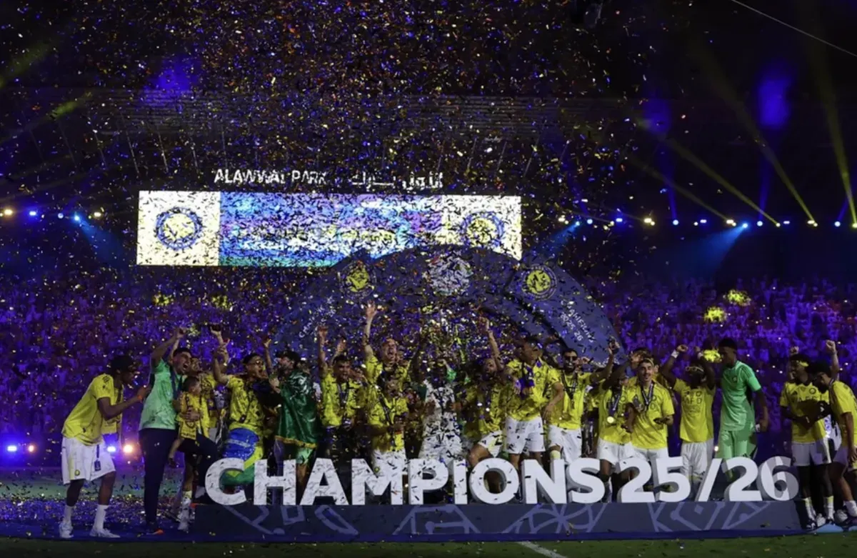 Kemenangan bersama pemain Al Nassr usai memastikan gelar Saudi Pro League 2025/2026 setelah menang 4-1 atas Damac. (Sumber: Instagram/@alnassr)