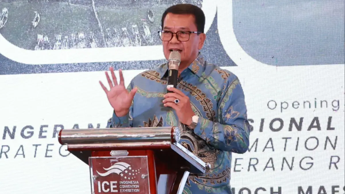Bupati Tangerang, Maesyal Rasyid saat berpidato dalam acara Tangerang International Development Seminar (TIDS), di Indonesia Convention Exhibition (ICE) BSD City, Kecamatan Pagedangan, Senin, 25 Mei 2026. (Sumber: Istimewa)