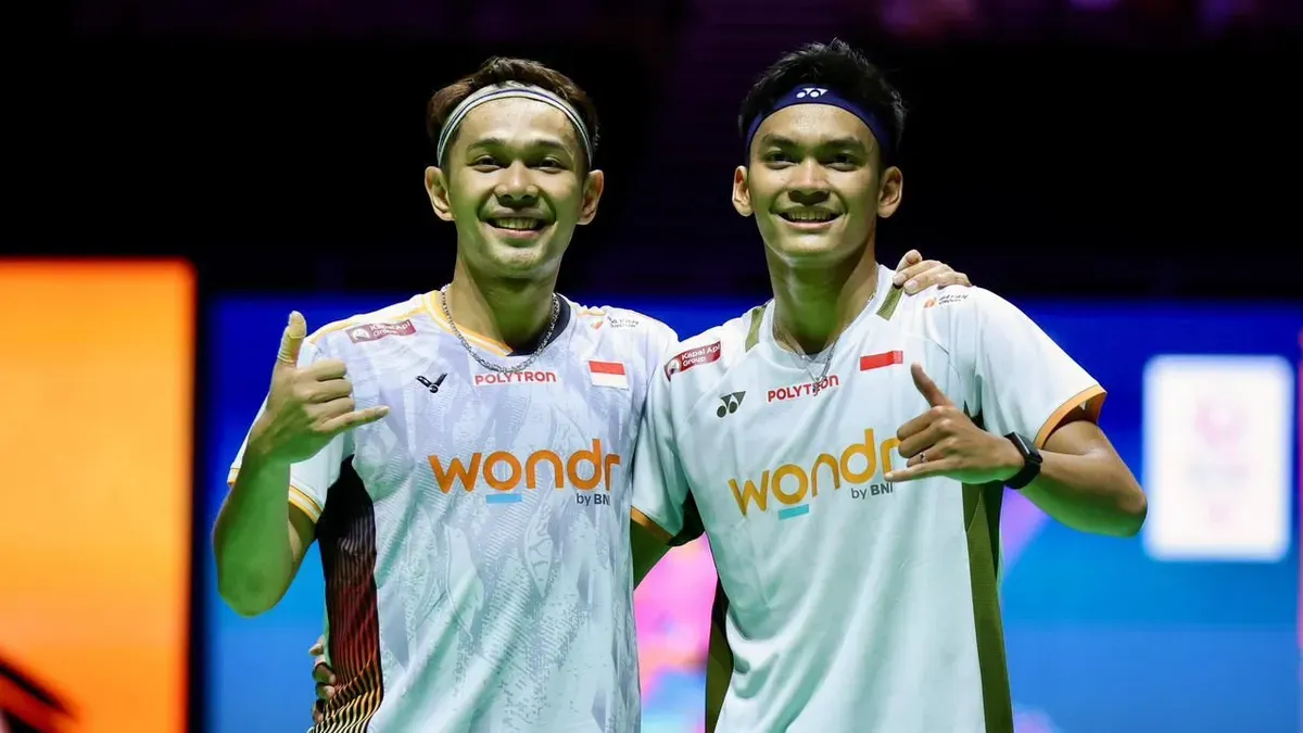 Pasangan ganda putra Fajar Alfian/Muhammad Shohibul Fikri di Singapore Open 2026. (Sumber: Dok. Istimewa)