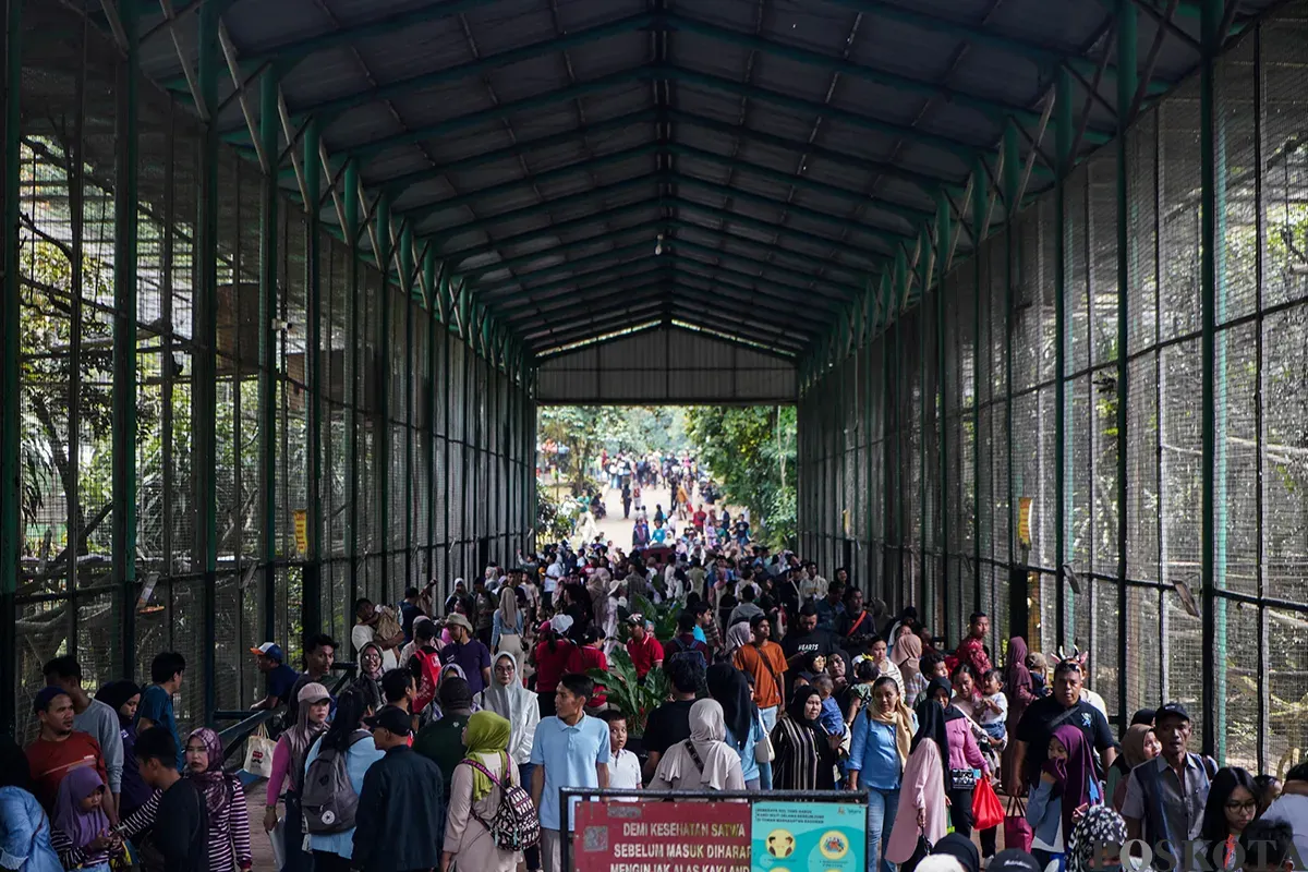 Pengunjung menyaksikan aneka jenis hewan saat mengisi masa libur Lebaran 2025 di Taman Margasatwa Ragunan, Jakarta Selatan, Sabtu, 5 April 2025. (Sumber: Poskota/Bilal Nugraha Ginanjar)