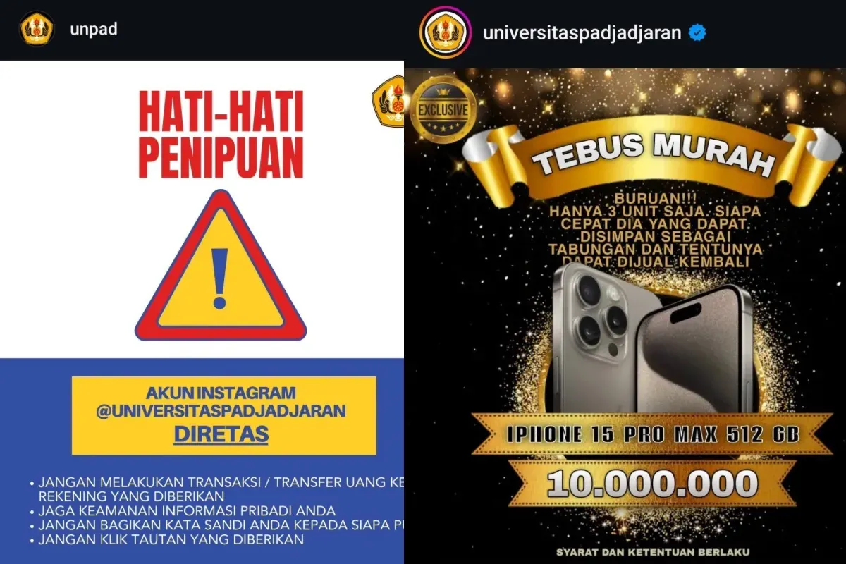 Akun Instagram Universitas Padjadjaran dihack (Sumber: Instagram/@unpad)
