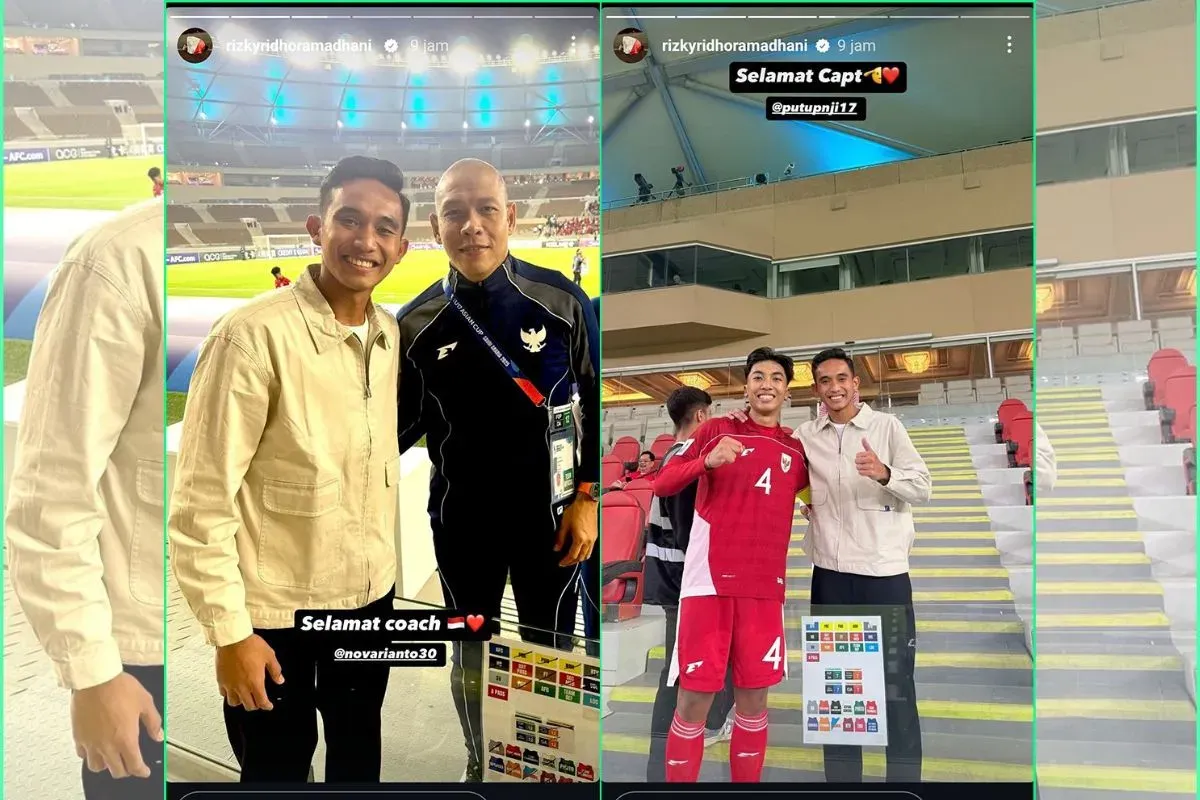 Pemain Timnas Indonesia senior Rizky Ridho terpantau menyaksikan langsung laga Timnas Indonesia U-17. (Sumber: Instagram/rizkyridhoramdhani)