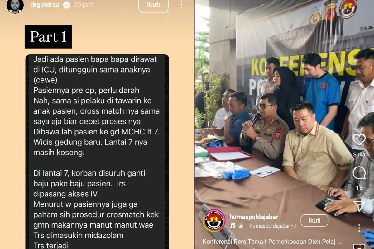 Pihak kepolisian telah menetapkan dokter PPDS tersebut sebagai tersangka dan langsung melakukan penahanan. (Sumber: Instagram/@drg.mirza)