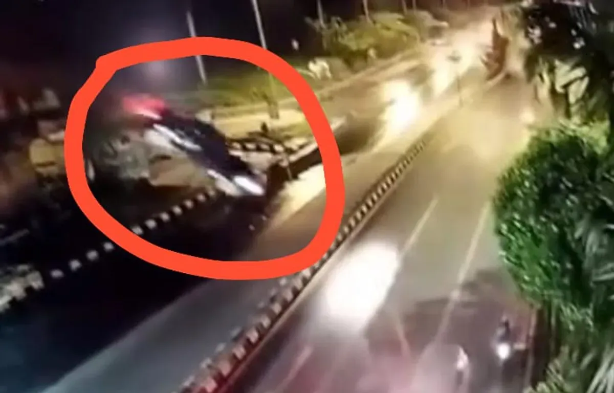 Rekaman detik-detik Mobil BMW terjun bebas dari Tol Krian-Gresik (Sumber: Tangkapan Layar Instagram @gas24jam)